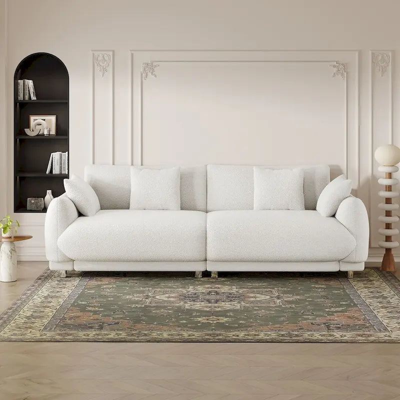 86.6 Modern Teddy Velvet Triple Sofa with 4 Pillows and Metal Legs