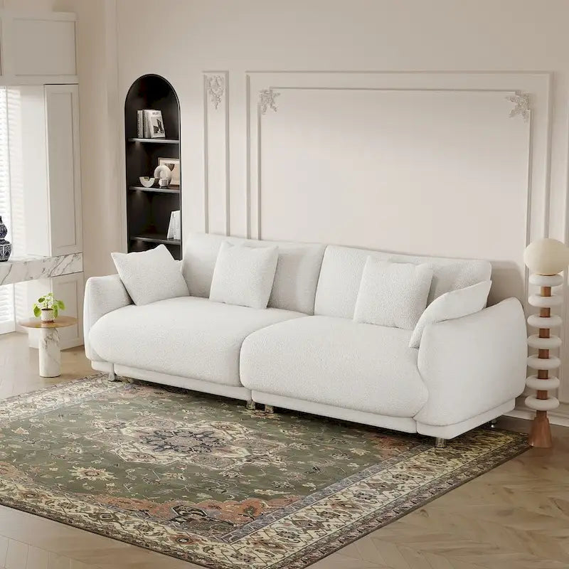 86.6 Modern Teddy Velvet Triple Sofa with 4 Pillows and Metal Legs