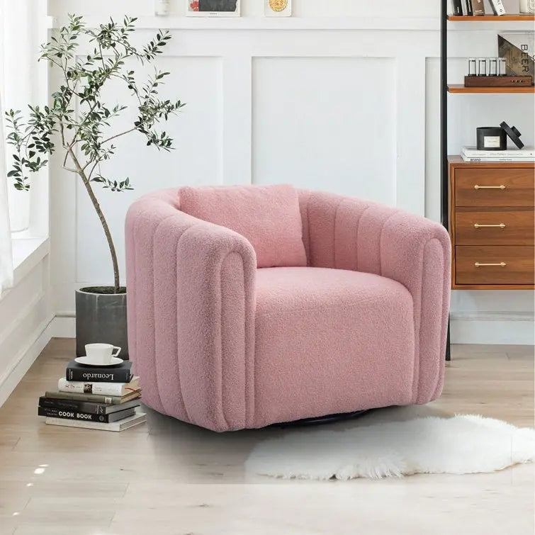 Ebello Oversize Velvet Swivel 360 Rotation Barrel Comfy Round Armchair With Pillow For Living Room Bedroom