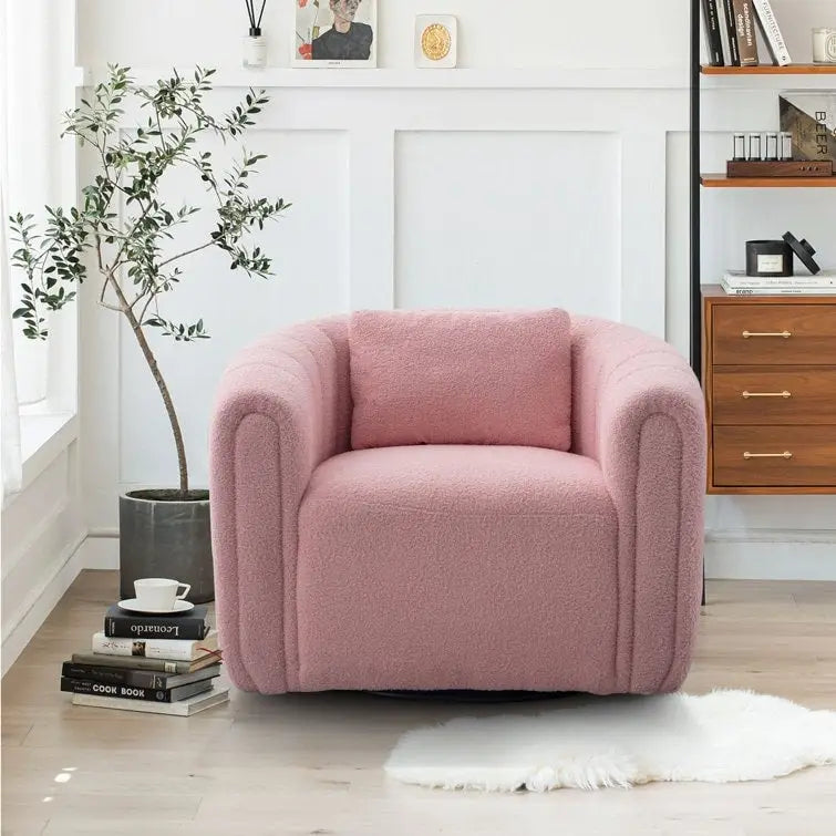 Ebello Oversize Velvet Swivel 360 Rotation Barrel Comfy Round Armchair With Pillow For Living Room Bedroom