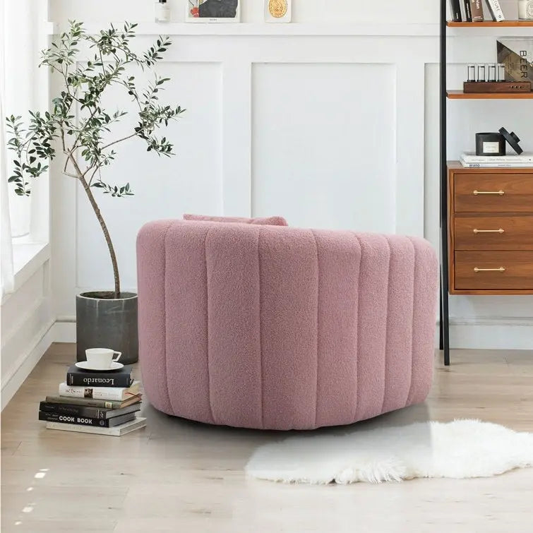 Ebello Oversize Velvet Swivel 360 Rotation Barrel Comfy Round Armchair With Pillow For Living Room Bedroom