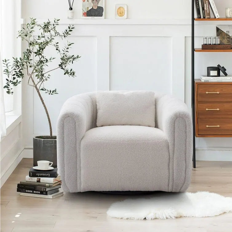 Ebello Oversize Velvet Swivel 360 Rotation Barrel Comfy Round Armchair With Pillow For Living Room Bedroom