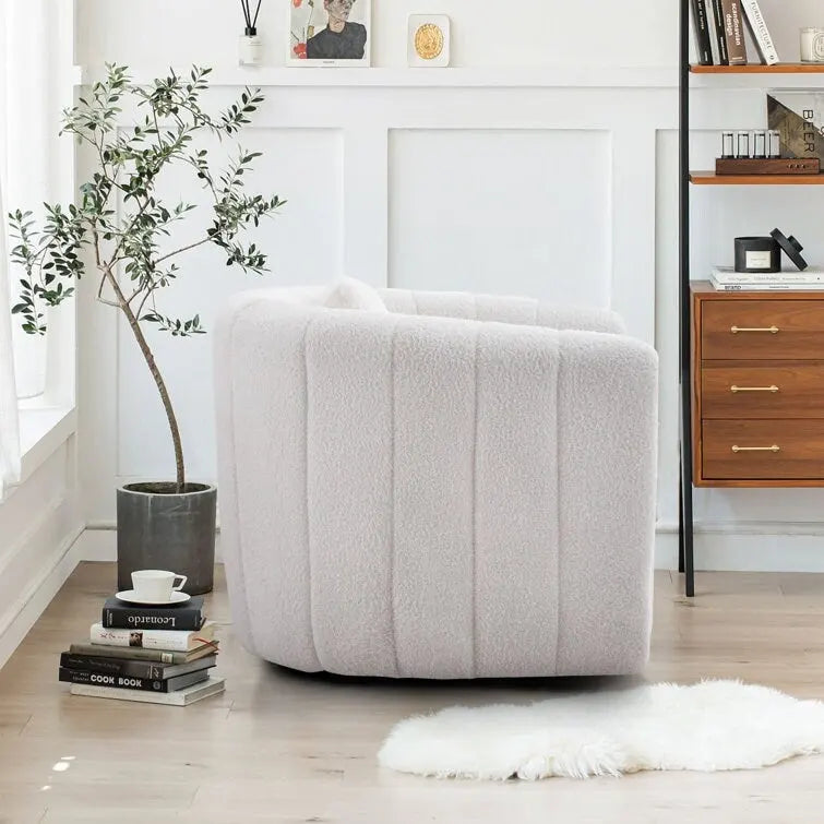 Ebello Oversize Velvet Swivel 360 Rotation Barrel Comfy Round Armchair With Pillow For Living Room Bedroom