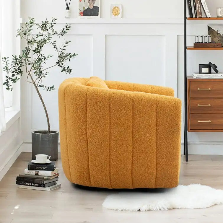 Ebello Oversize Velvet Swivel 360 Rotation Barrel Comfy Round Armchair With Pillow For Living Room Bedroom