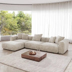 4-Piece L-Shape Sectional Sofa Corduroy Upholstered Couch with Ottoman