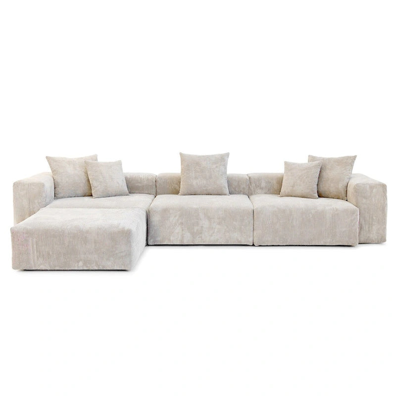 4-Piece L-Shape Sectional Sofa Corduroy Upholstered Couch with Ottoman