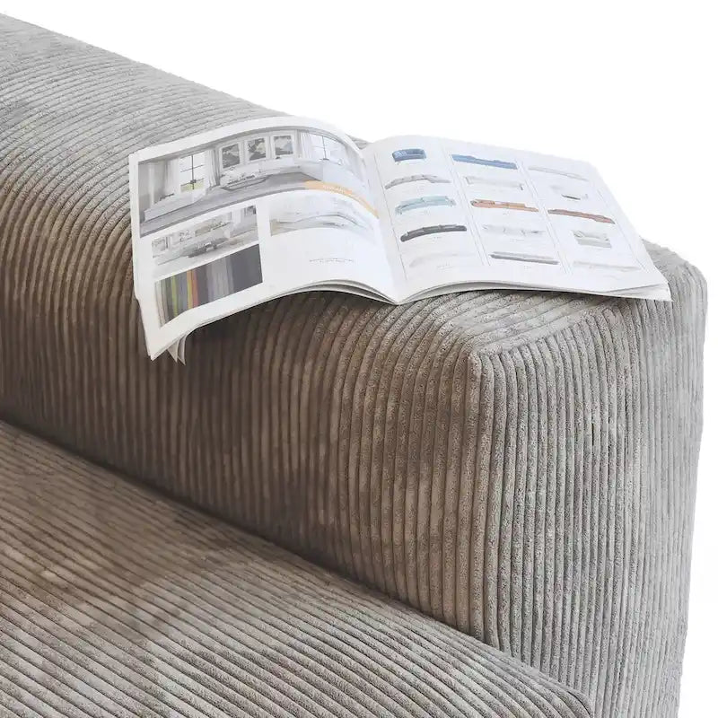 4-Piece L-Shape Sectional Sofa Corduroy Upholstered Couch with Ottoman