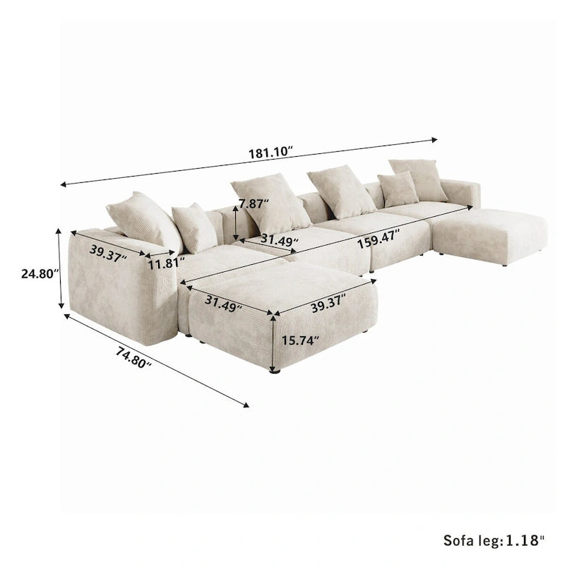 U-Shaped Luxurious Modular Sectional Couch with Chaise Ottoman