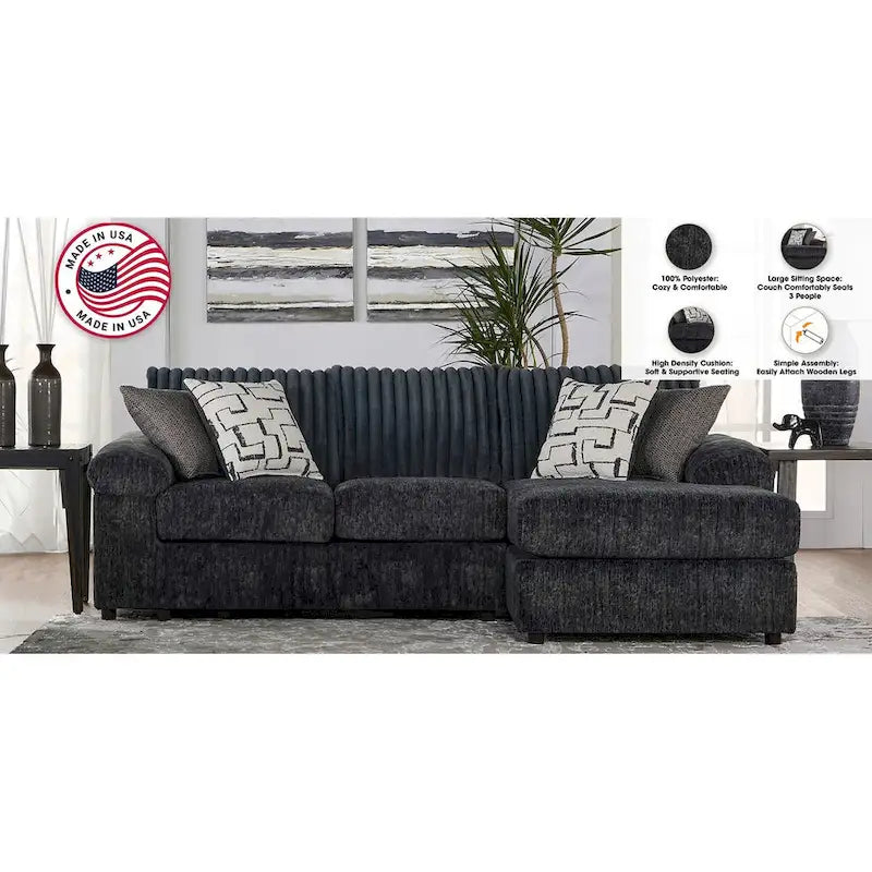 New Classic Furniture Luna Charcoal Grey Right Facing Sectional, Made in USA