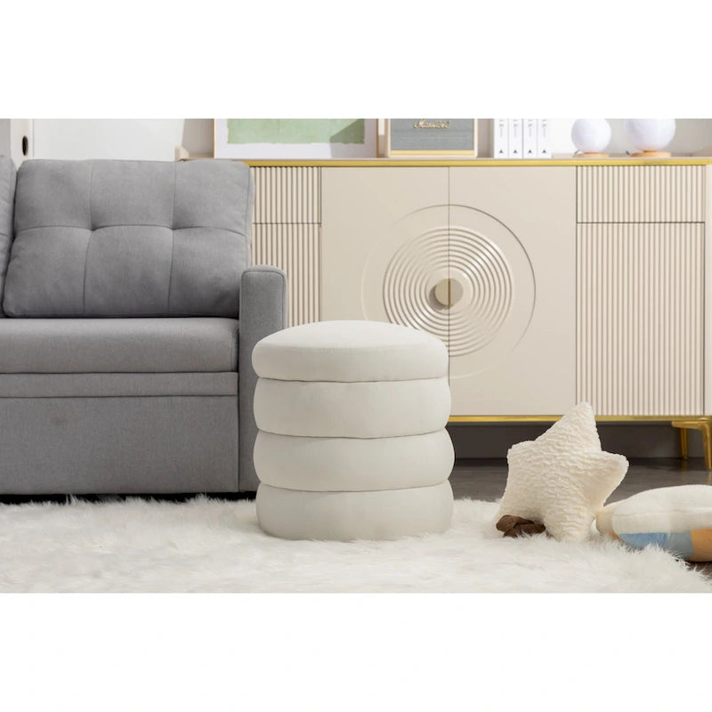 Soft Velvet Round Ottoman Footrest Stool