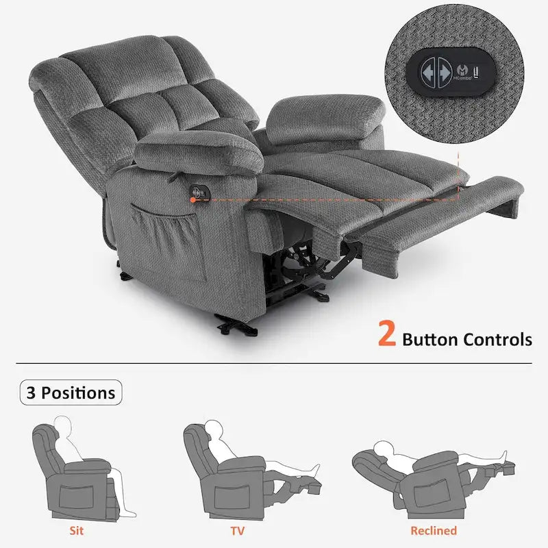 MCombo Electric Power Recliner Chair for Living Room with Heat and Massage, Fabric R6233