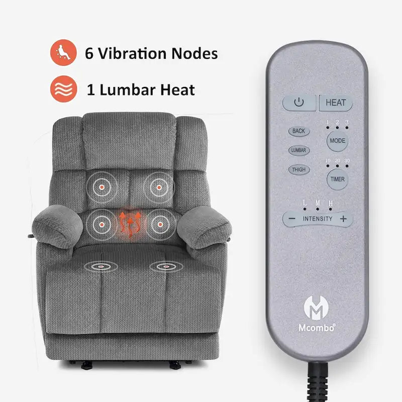 MCombo Electric Power Recliner Chair for Living Room with Heat and Massage, Fabric R6233