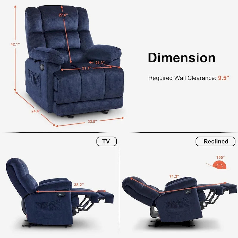 MCombo Electric Power Recliner Chair for Living Room with Heat and Massage, Fabric R6233