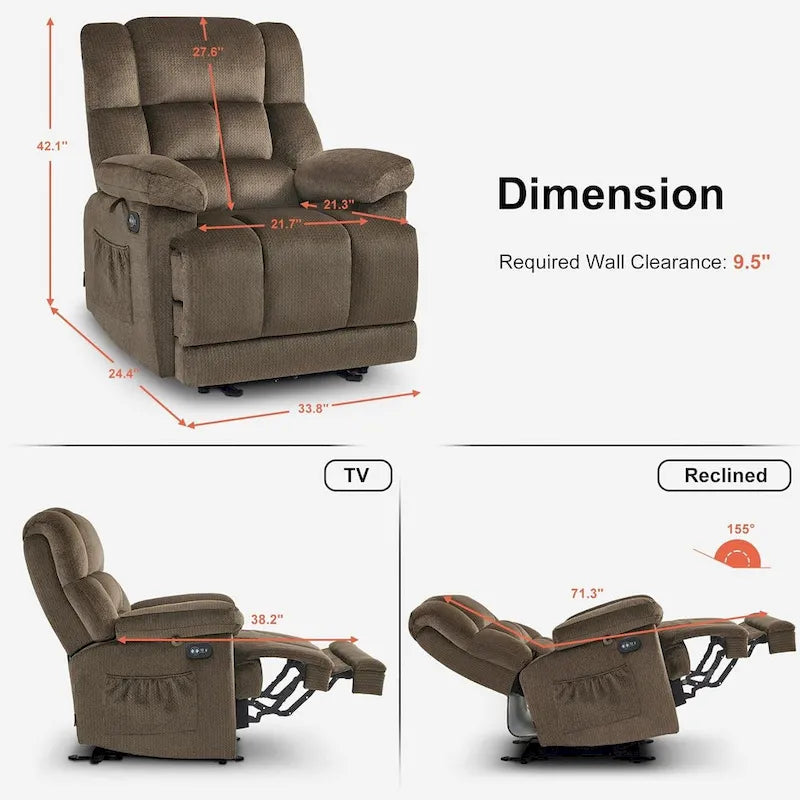 MCombo Electric Power Recliner Chair for Living Room with Heat and Massage, Fabric R6233