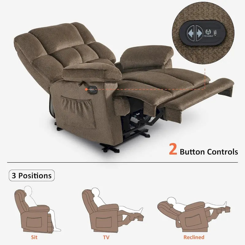 MCombo Electric Power Recliner Chair for Living Room with Heat and Massage, Fabric R6233