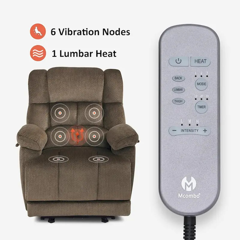MCombo Electric Power Recliner Chair for Living Room with Heat and Massage, Fabric R6233