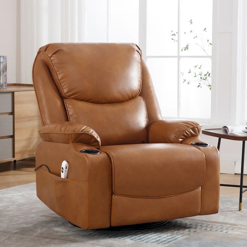 HOMYKA 34.2 Wide Faux Leather Swivel Rocking Power Recliner Chair With USB Port