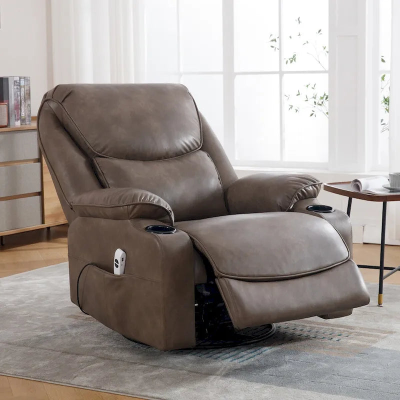 HOMYKA 34.2 Wide Faux Leather Swivel Rocking Power Recliner Chair With USB Port