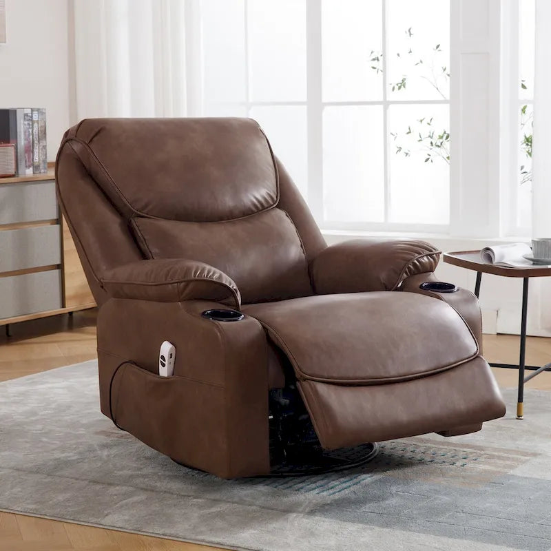 HOMYKA 34.2 Wide Faux Leather Swivel Rocking Power Recliner Chair With USB Port