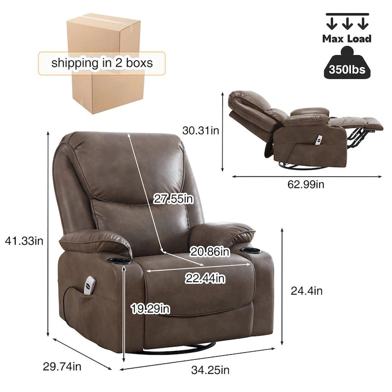 HOMYKA 34.2 Wide Faux Leather Swivel Rocking Power Recliner Chair With USB Port