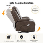 HOMYKA 34.2 Wide Faux Leather Swivel Rocking Power Recliner Chair With USB Port