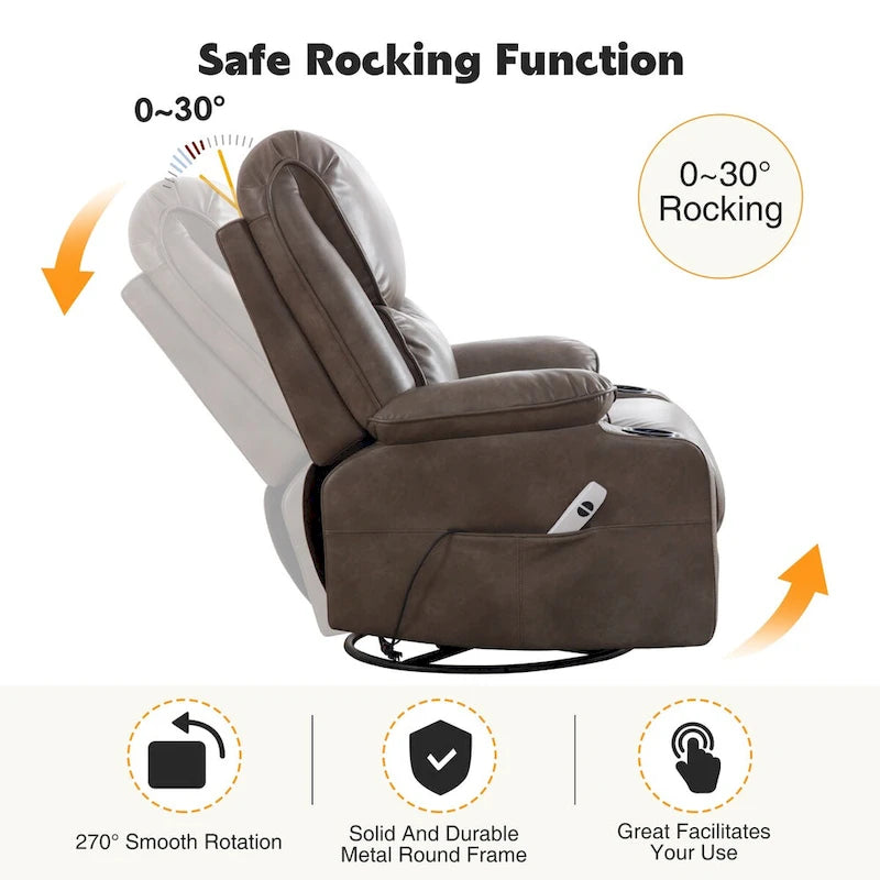 HOMYKA 34.2 Wide Faux Leather Swivel Rocking Power Recliner Chair With USB Port