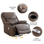 HOMYKA 34.2 Wide Faux Leather Swivel Rocking Power Recliner Chair With USB Port
