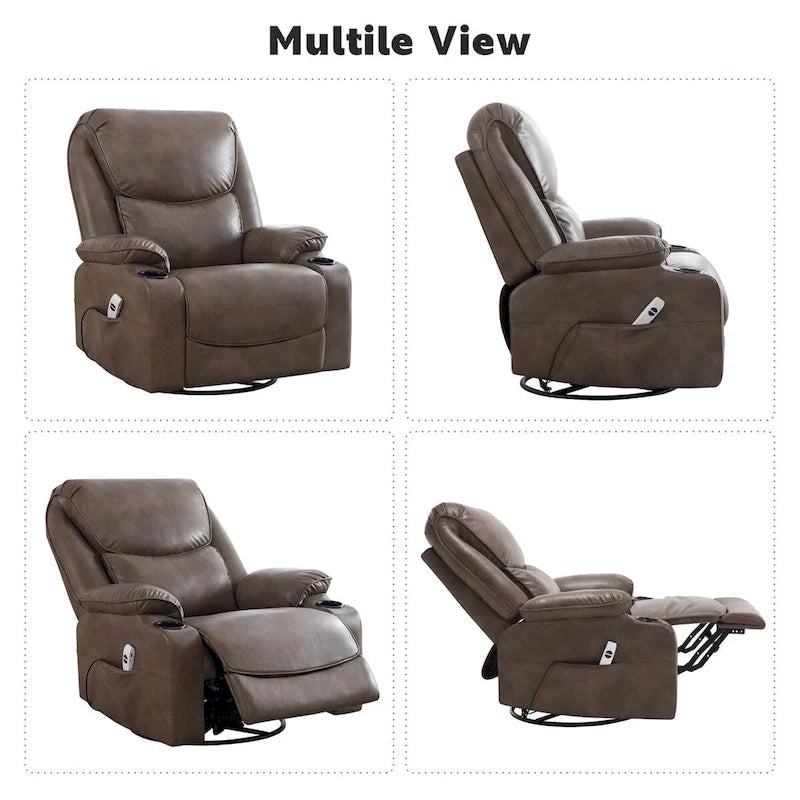 HOMYKA 34.2 Wide Faux Leather Swivel Rocking Power Recliner Chair With USB Port
