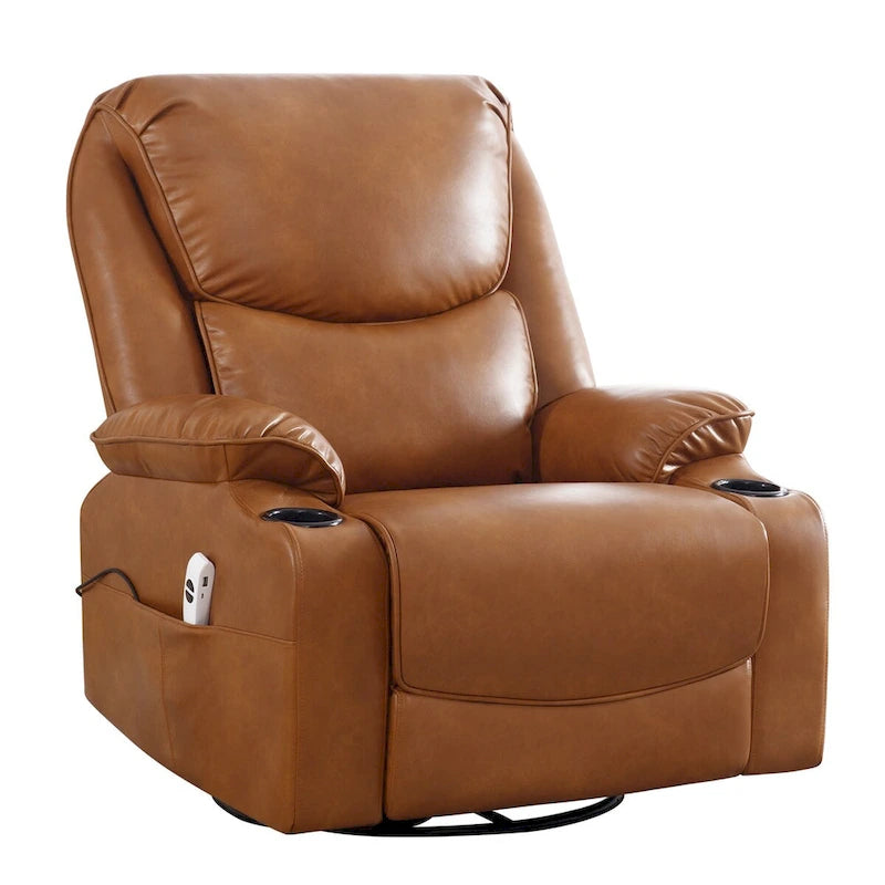 HOMYKA 34.2 Wide Faux Leather Swivel Rocking Power Recliner Chair With USB Port