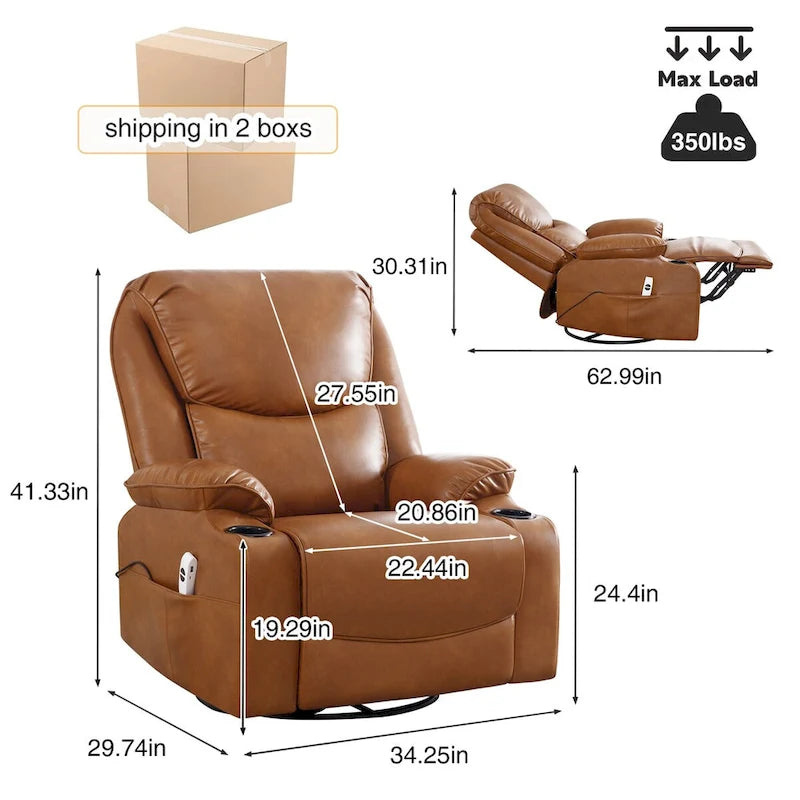 HOMYKA 34.2 Wide Faux Leather Swivel Rocking Power Recliner Chair With USB Port