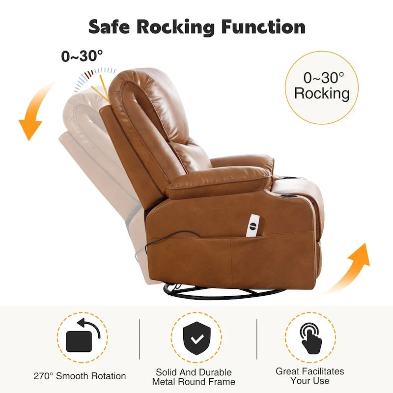 HOMYKA 34.2 Wide Faux Leather Swivel Rocking Power Recliner Chair With USB Port