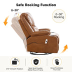 HOMYKA 34.2 Wide Faux Leather Swivel Rocking Power Recliner Chair With USB Port