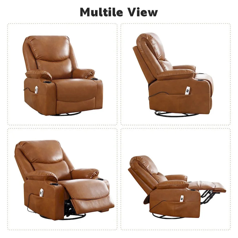 HOMYKA 34.2 Wide Faux Leather Swivel Rocking Power Recliner Chair With USB Port