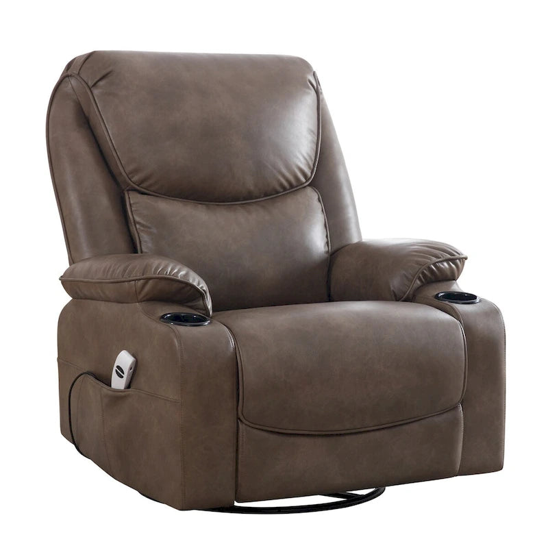 HOMYKA 34.2 Wide Faux Leather Swivel Rocking Power Recliner Chair With USB Port