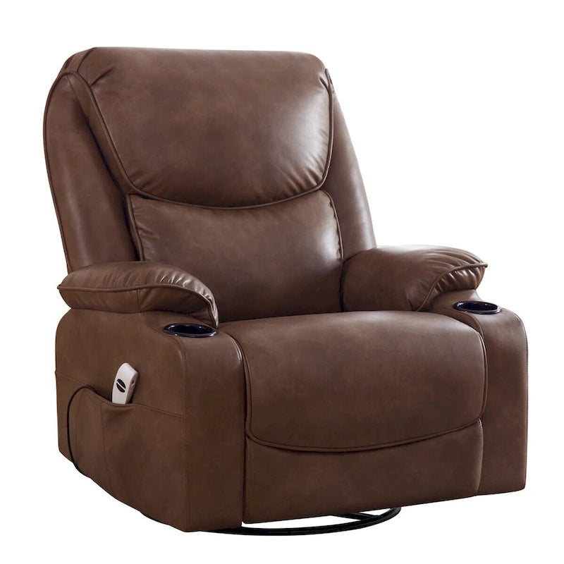 HOMYKA 34.2 Wide Faux Leather Swivel Rocking Power Recliner Chair With USB Port