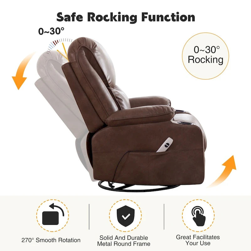 HOMYKA 34.2 Wide Faux Leather Swivel Rocking Power Recliner Chair With USB Port