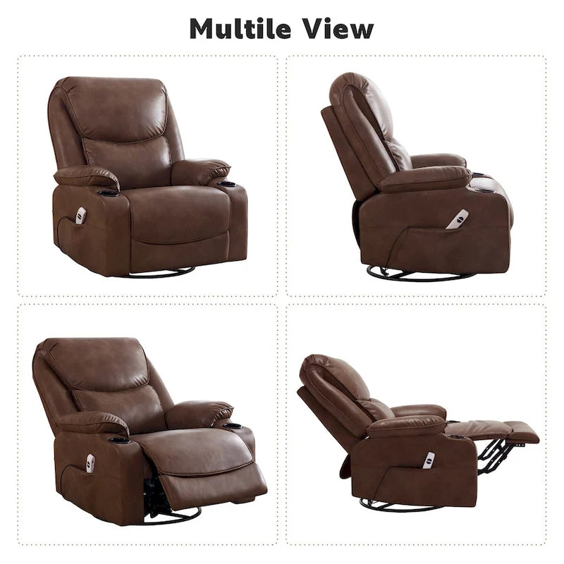HOMYKA 34.2 Wide Faux Leather Swivel Rocking Power Recliner Chair With USB Port