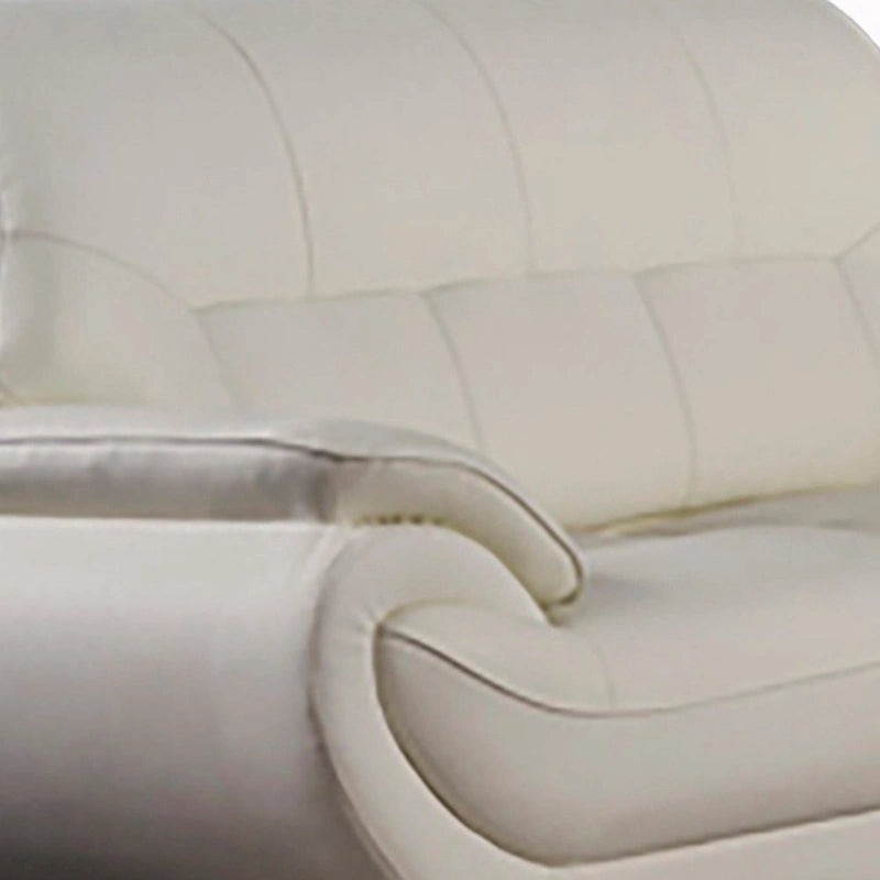 Deni 67 Inch Loveseat, Tufted Ivory Real Leather, Chrome Metal Legs