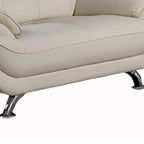 Deni 67 Inch Loveseat, Tufted Ivory Real Leather, Chrome Metal Legs