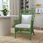 Rattan Slat Back Cushioned Arm Dining Accent Chair by East at Main - 24x25.5x39.25