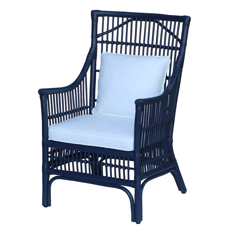 Rattan Slat Back Cushioned Arm Dining Accent Chair by East at Main - 24x25.5x39.25