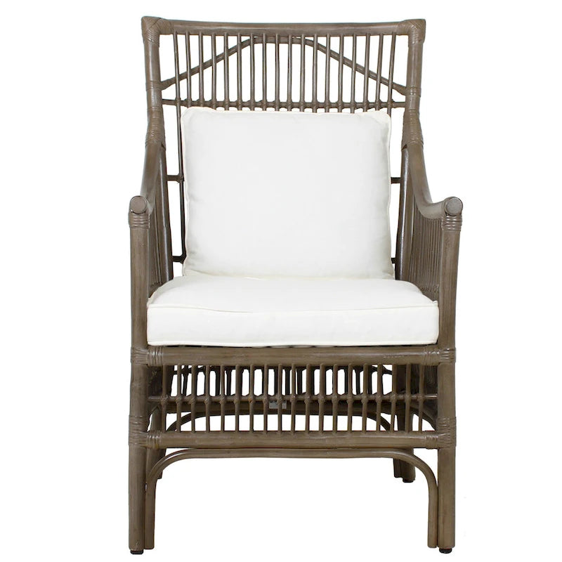 Rattan Slat Back Cushioned Arm Dining Accent Chair by East at Main - 24x25.5x39.25