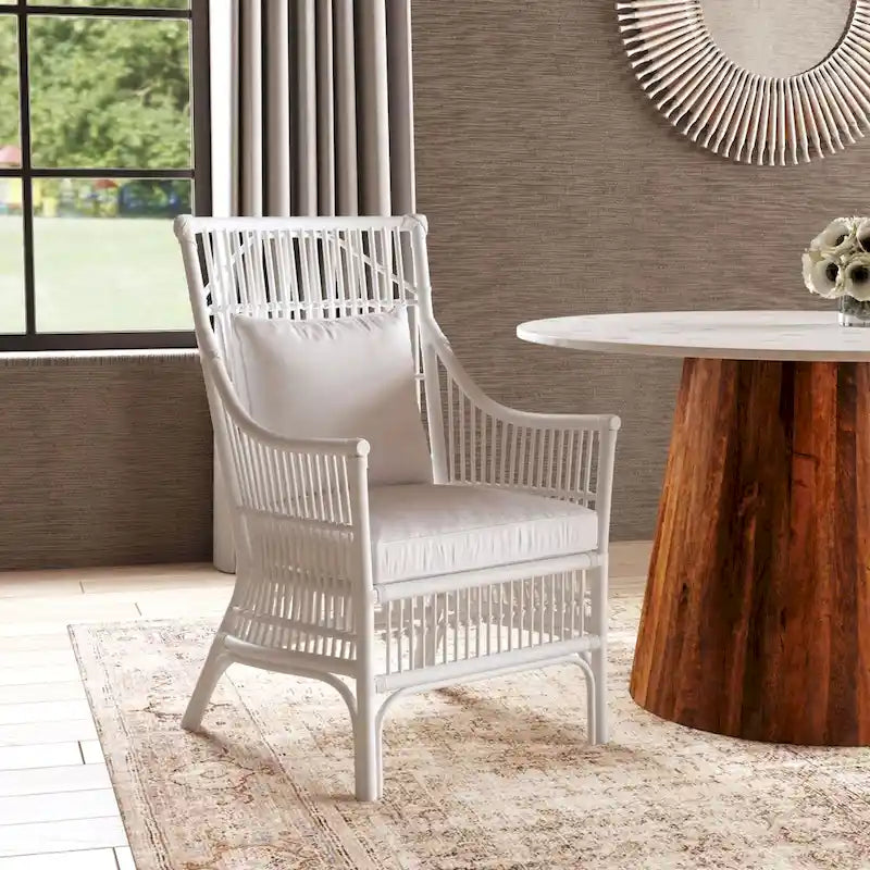 Rattan Slat Back Cushioned Arm Dining Accent Chair by East at Main - 24x25.5x39.25