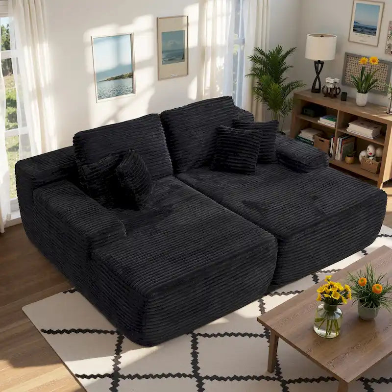 HOOOWOOO Modular Couch Plush Corduroy Sectional Sofa with Pillows