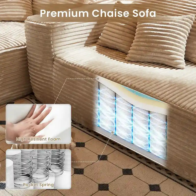 HOOOWOOO Modular Couch Plush Corduroy Sectional Sofa with Pillows