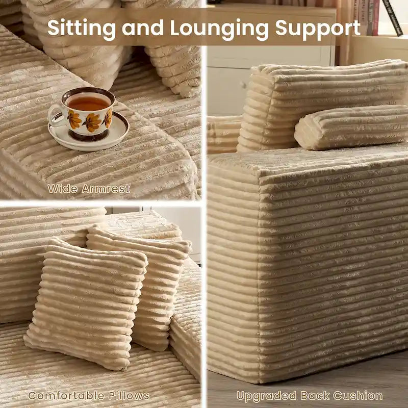 HOOOWOOO Modular Couch Plush Corduroy Sectional Sofa with Pillows