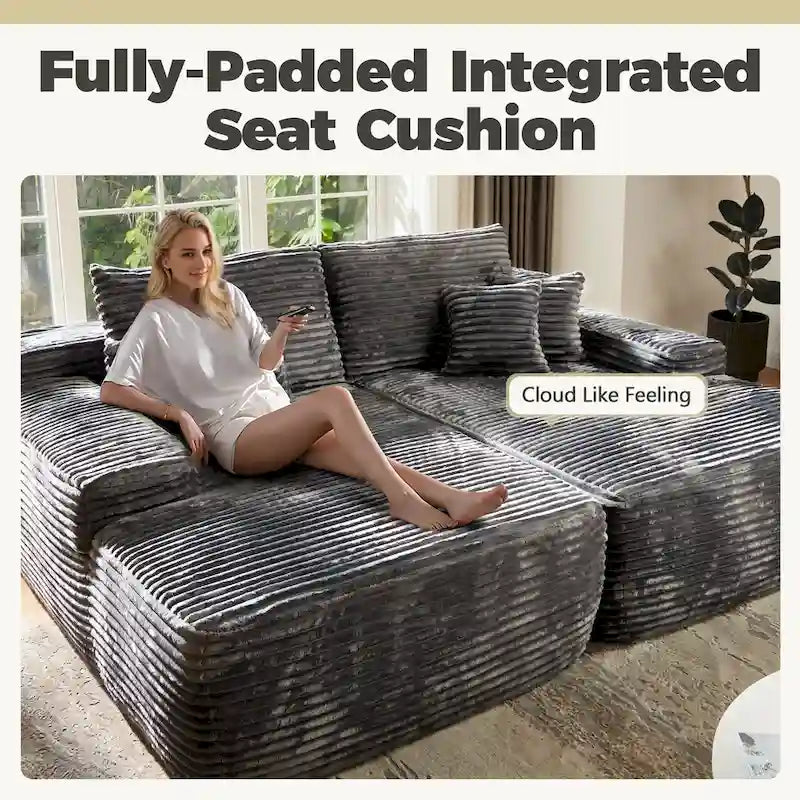 HOOOWOOO Modular Couch Plush Corduroy Sectional Sofa with Pillows