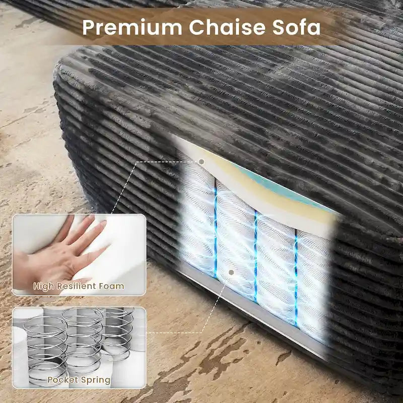 HOOOWOOO Modular Couch Plush Corduroy Sectional Sofa with Pillows