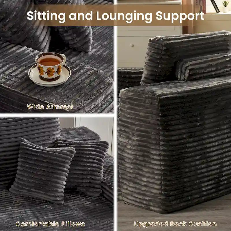 HOOOWOOO Modular Couch Plush Corduroy Sectional Sofa with Pillows