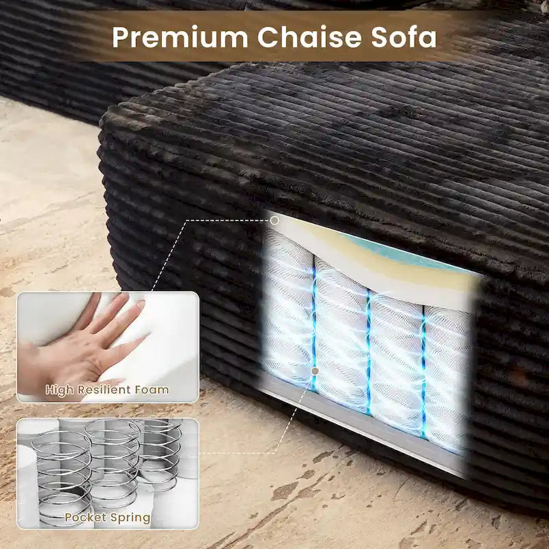 HOOOWOOO Modular Couch Plush Corduroy Sectional Sofa with Pillows